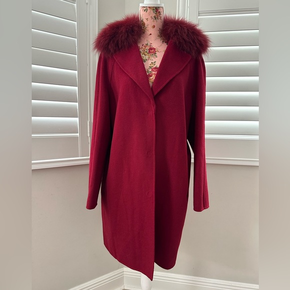 Dawn Levy Jackets & Blazers - Dawn Levy Burgundy Coat with real Fox fur detachable collar.